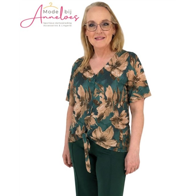 Enjoy Blouse strik bloemen 166689 Taupe Enjoy Blouse strik bloemen 166689 Taupe